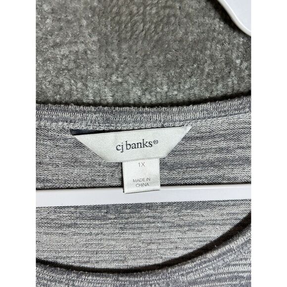 CJ Banks Top Womens Size 1X Gray Knit Ribbed SpaceDye Stretch‎ Short Sleeve - Picture 3 of 6